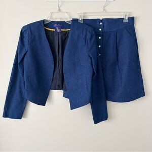 Héroïnes Paris Blue Skirt Suit Set – Cropped Jacket & Button-Front Skirt